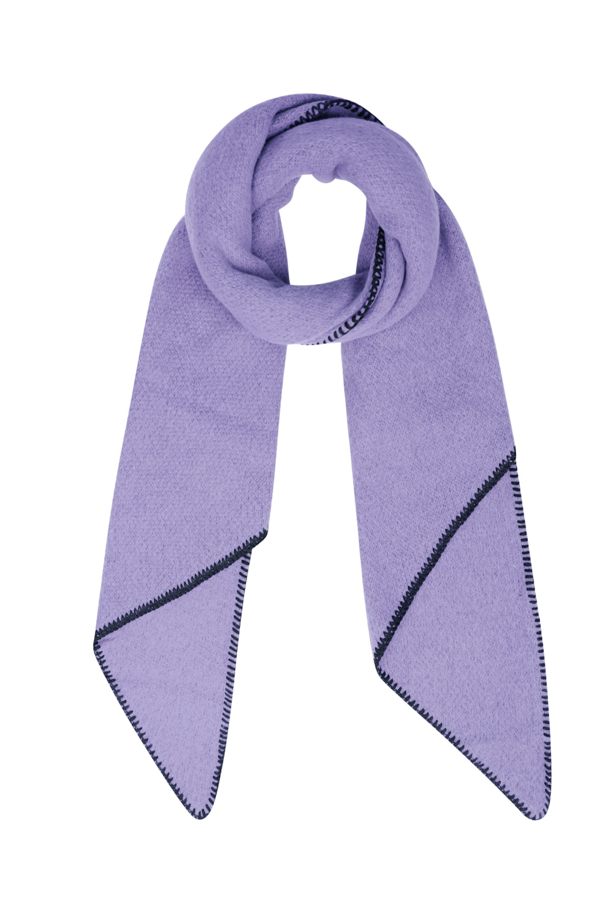 Winter scarf single-colored with black stitching - lilac