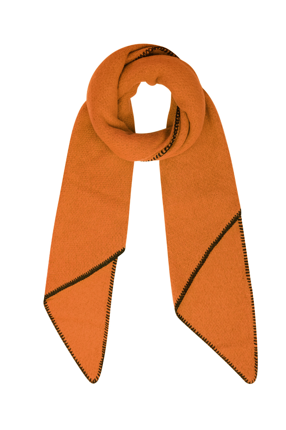 Single-colored winter scarf with black stitching - orange