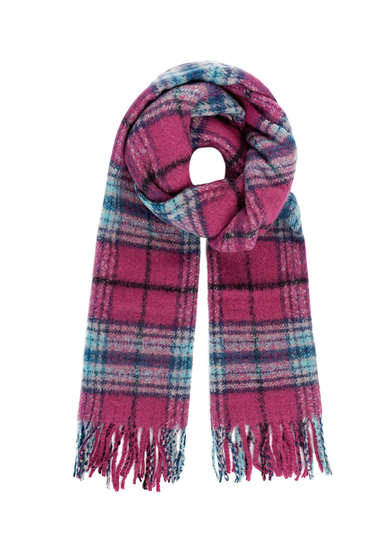 Winter scarf large checked print - fuchsia