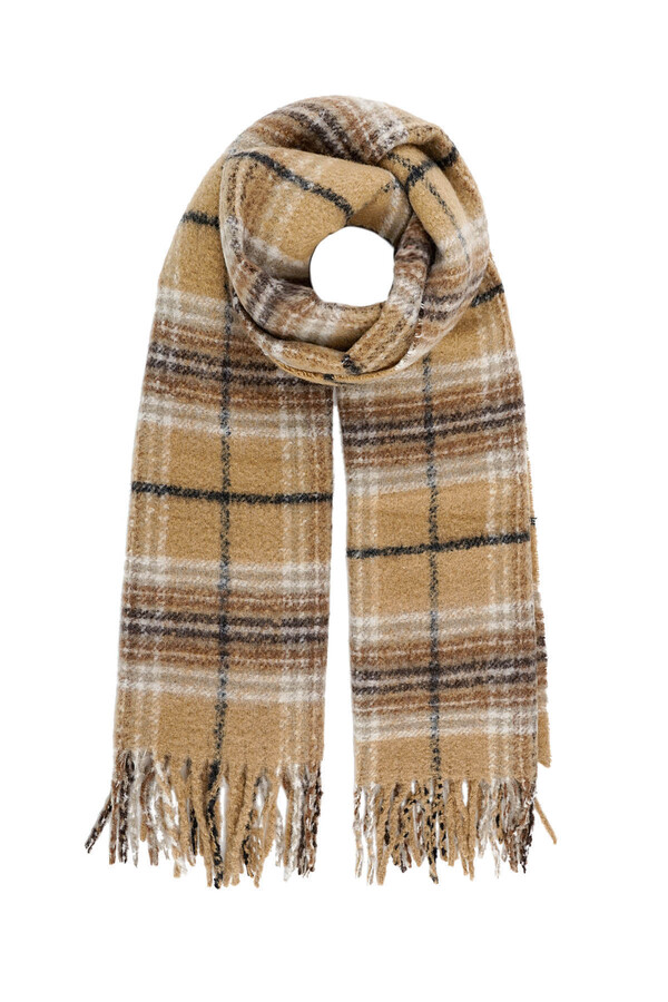 Winter scarf large checked print - camel