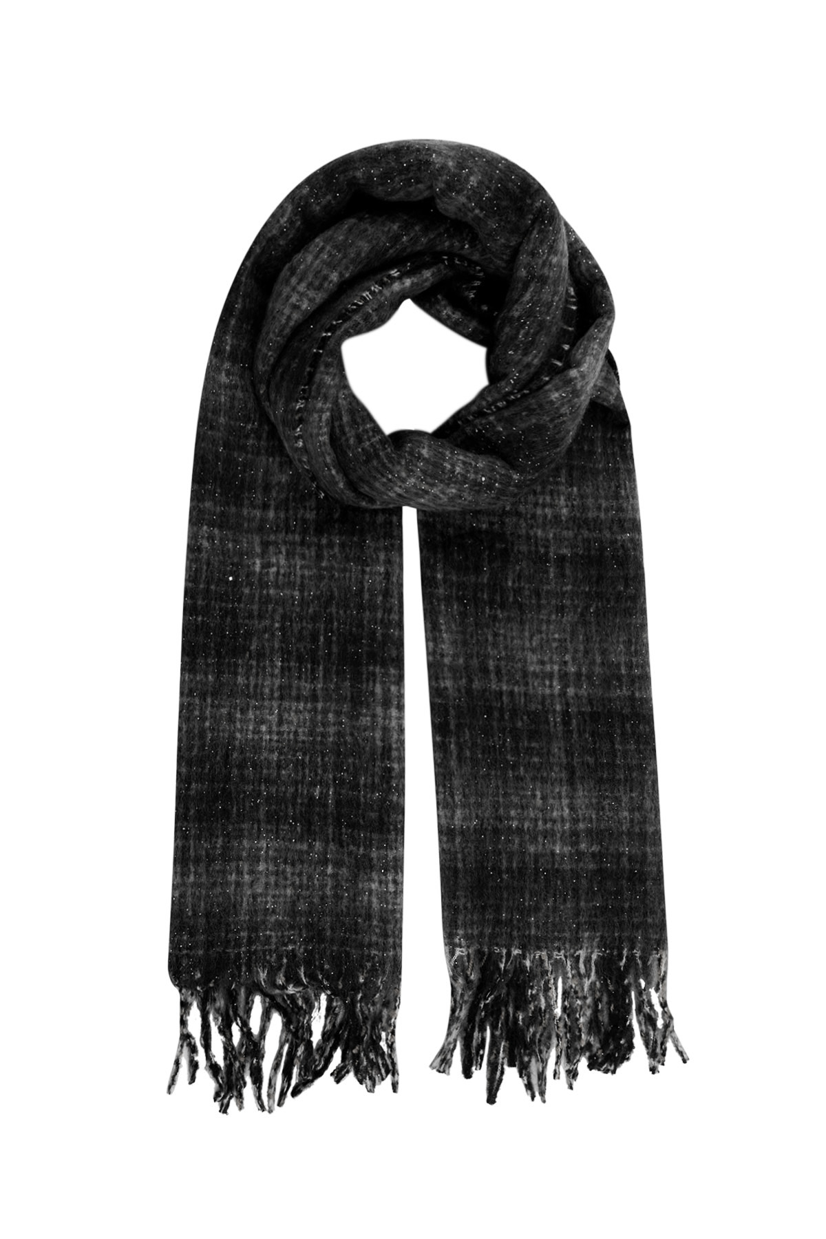 Checked warm winter scarf - black h5 
