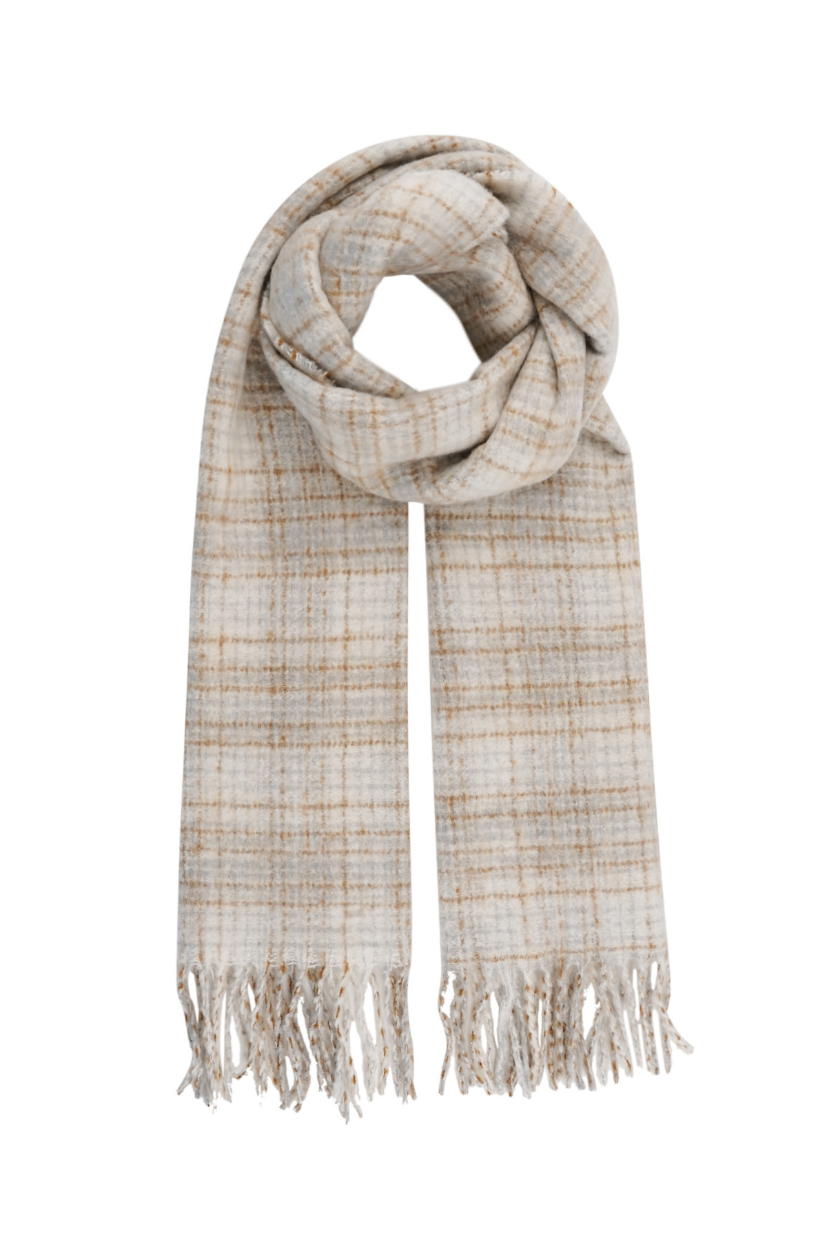Checked warm winter scarf - off-white h5 