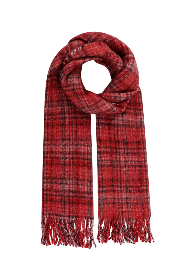 Checked warm winter scarf - red