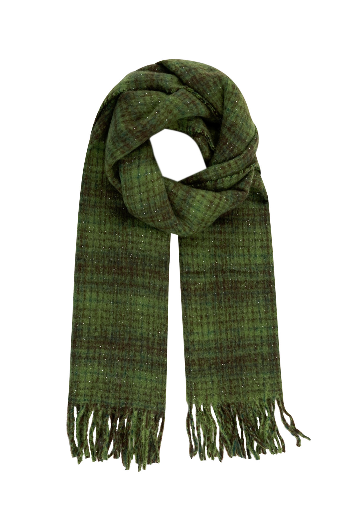 Checked warm winter scarf - green h5 