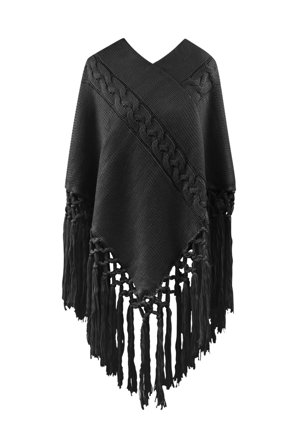 Poncho with strings - black
