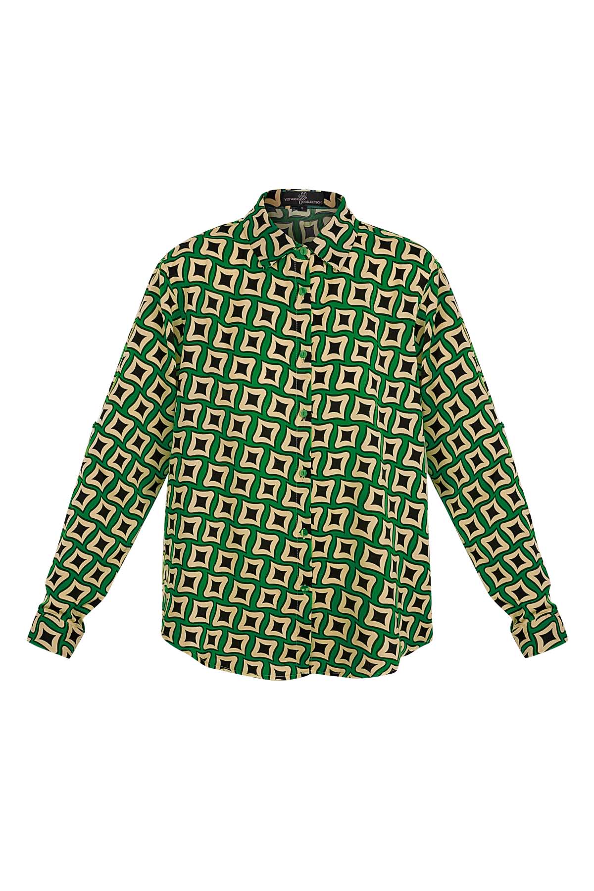 Retro desenli bluz - yeşil 