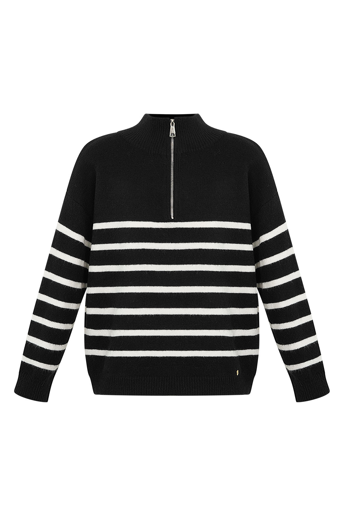 Knitted sweater stripes with zipper - beige black - LXL