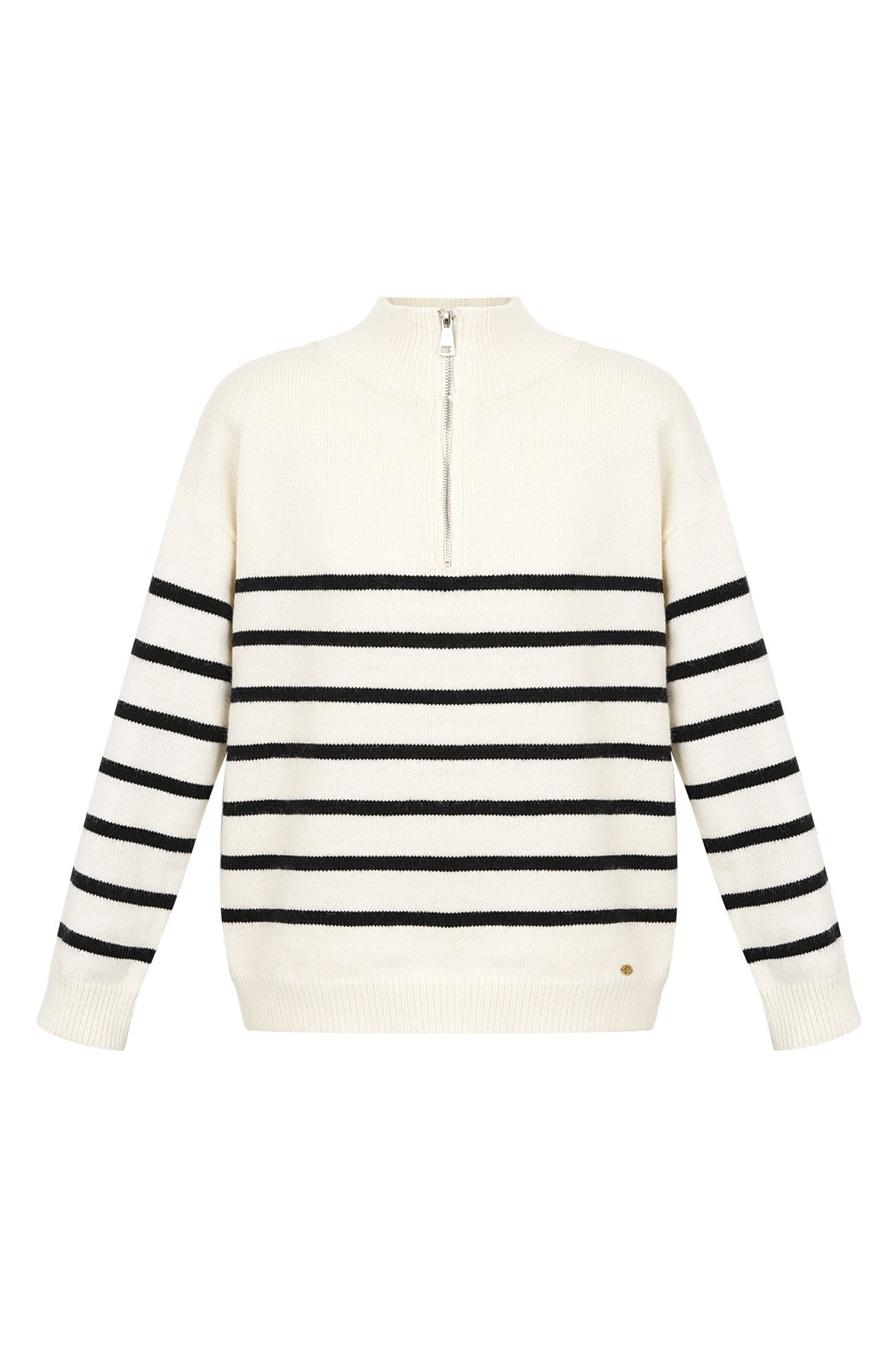 Knitted sweater stripe with zipper - black and white h5 