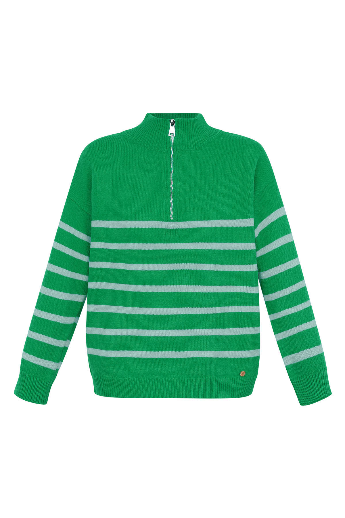 Knitted sweater stripes with zipper - green h5 