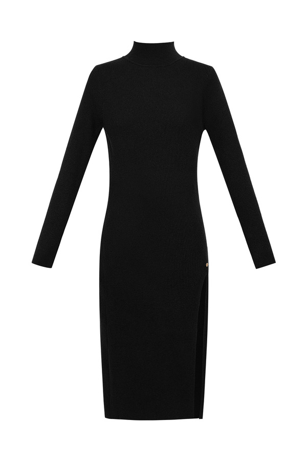 Midi dress with slit - black