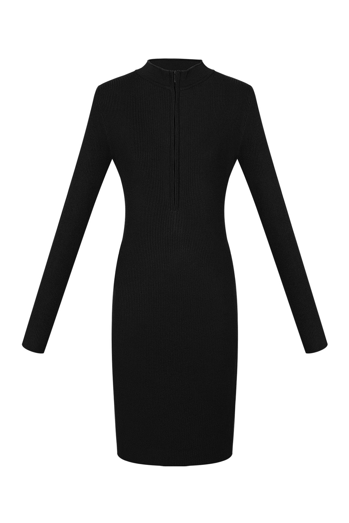 Midi dress with zipper - black