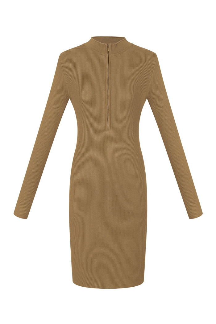 Midi dress with zipper - beige 