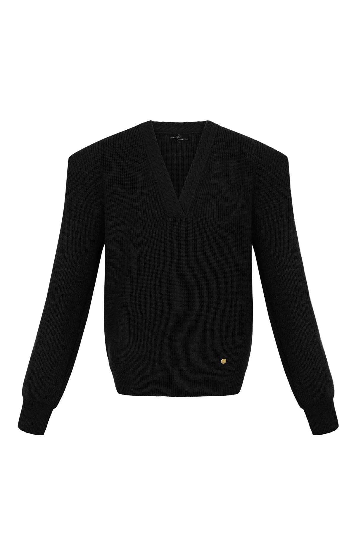 Pull tricoté col V - noir 