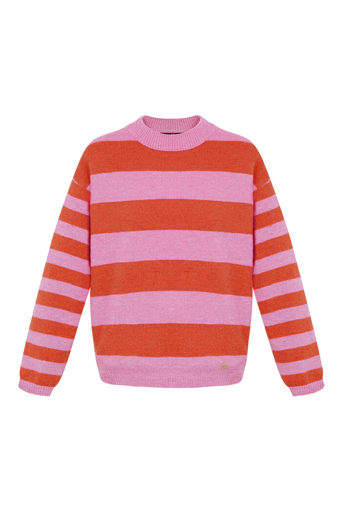Gebreide gestreepte sweater - roze rood 