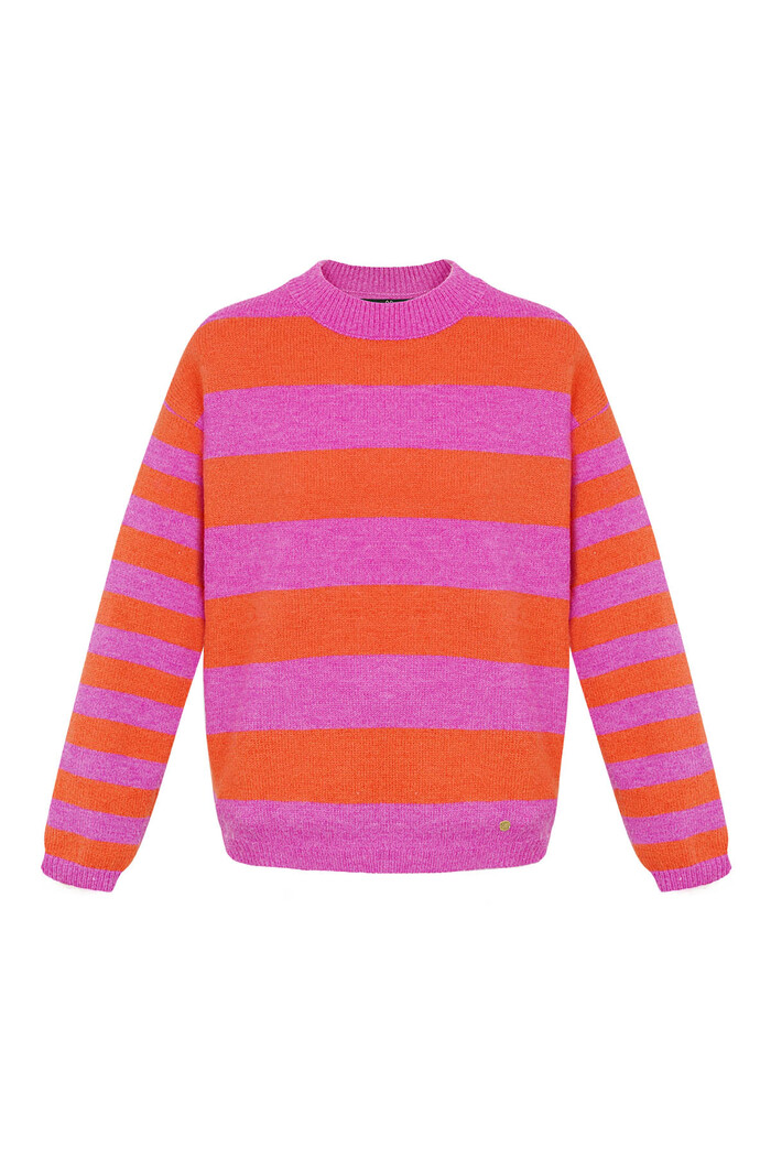 Gebreide gestreepte sweater - roze oranje 