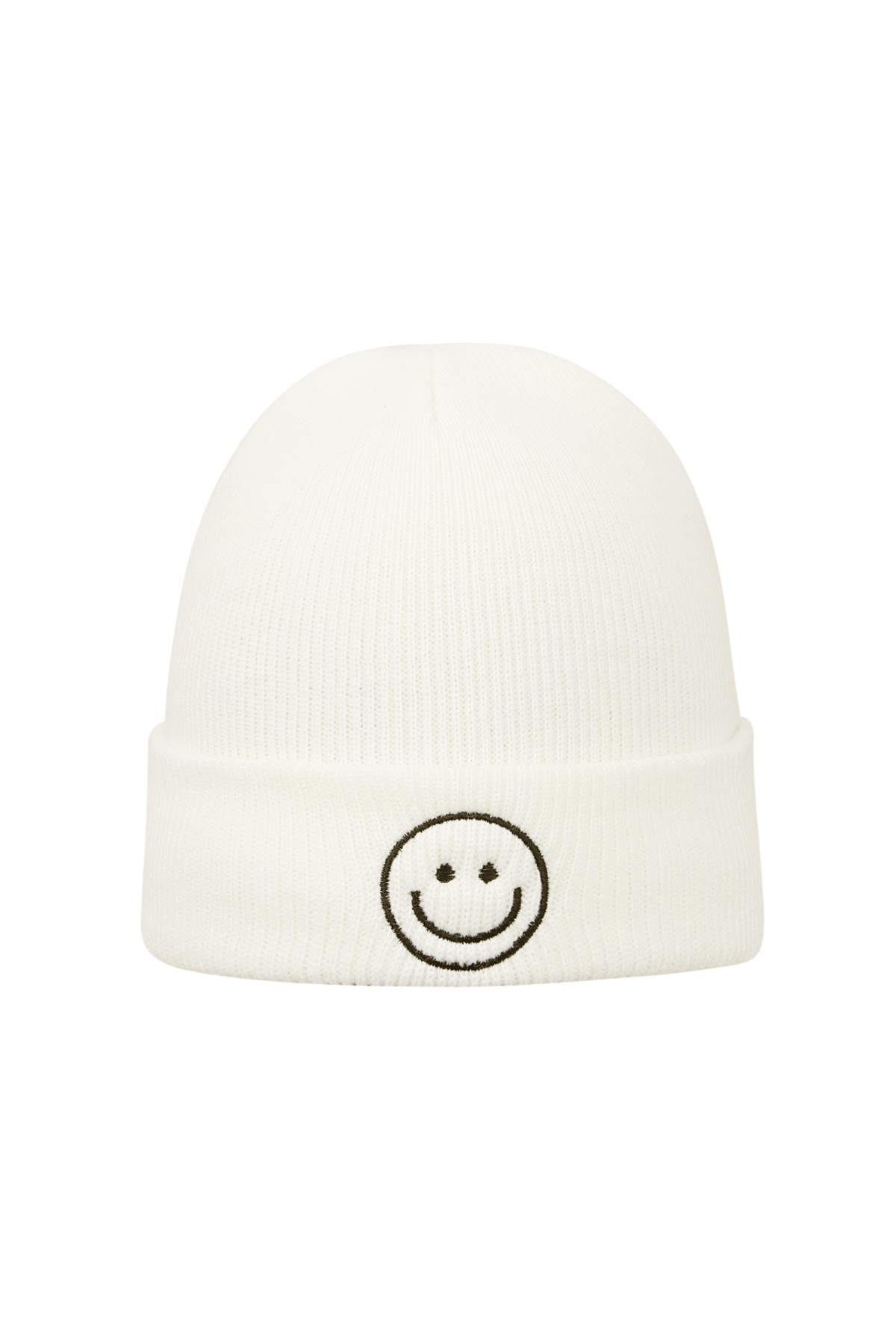 Bunte Mütze mit Smiley – weiß