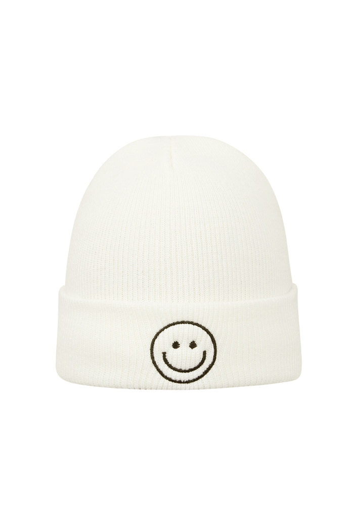 Colorful beanie with smiley - white 