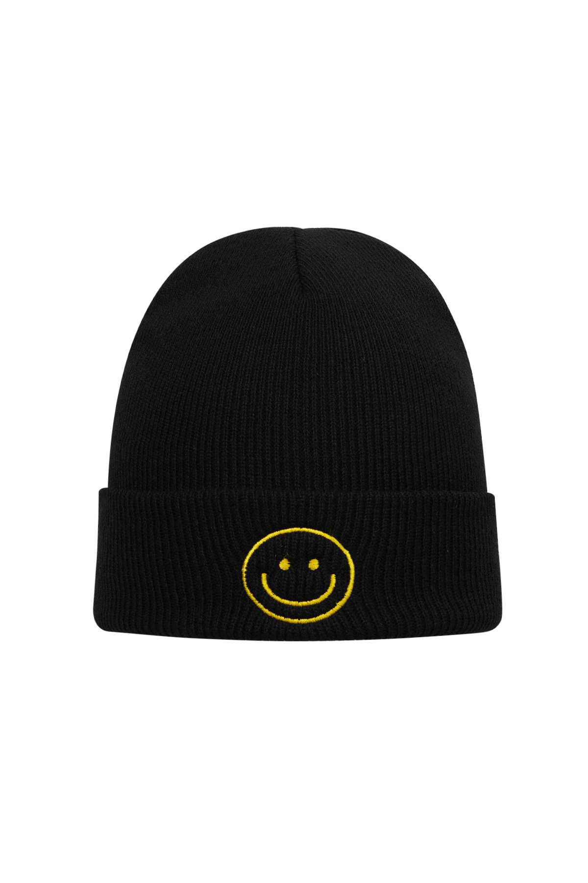 Colorful beanie with smiley - black