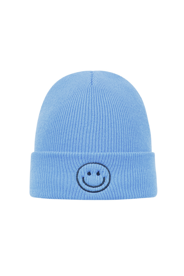 Colorful beanie with smiley - blue 