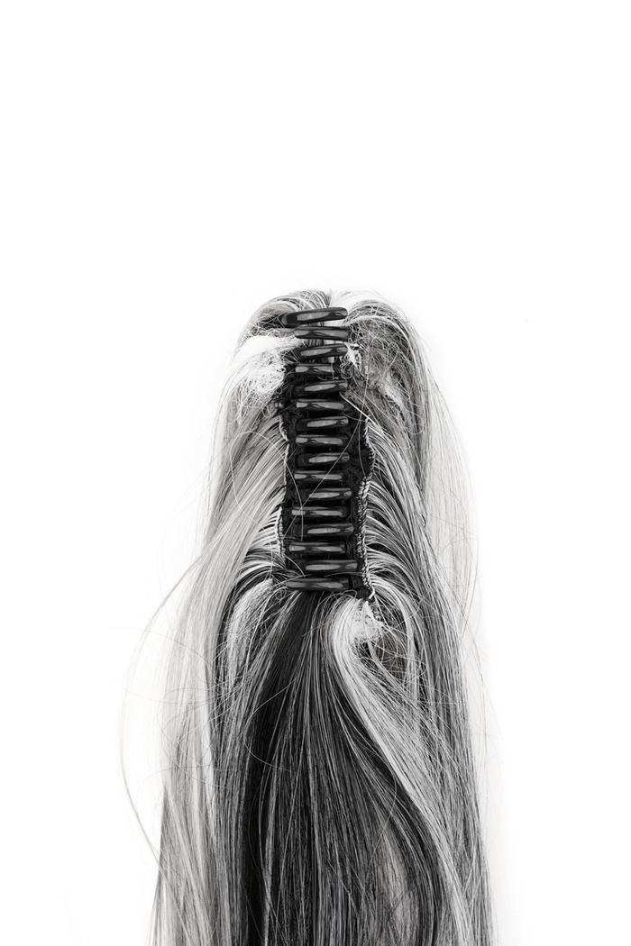 Paardenstaart clip in straight - zwart/ wit Afbeelding5