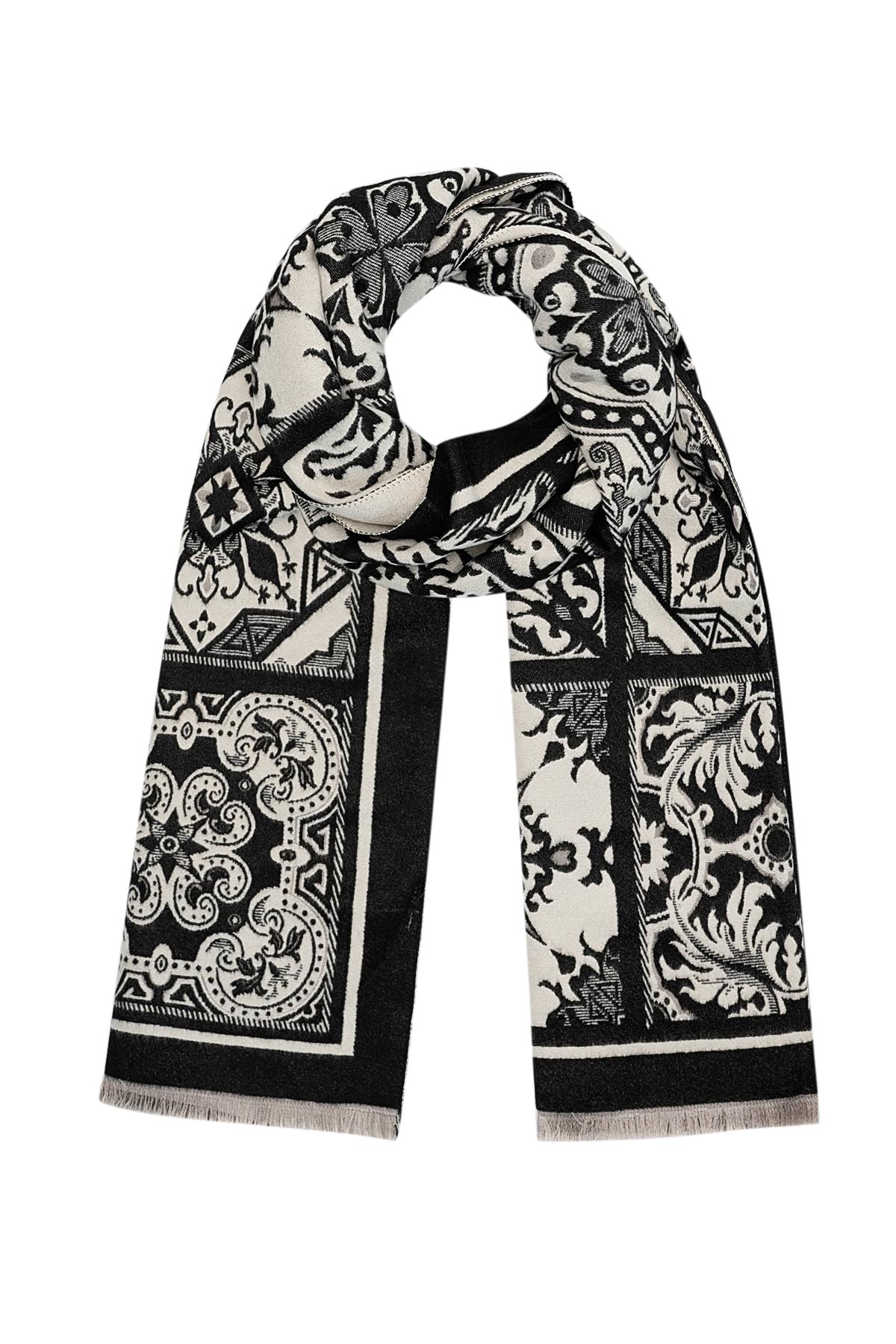 Scarf with retro print - black and white