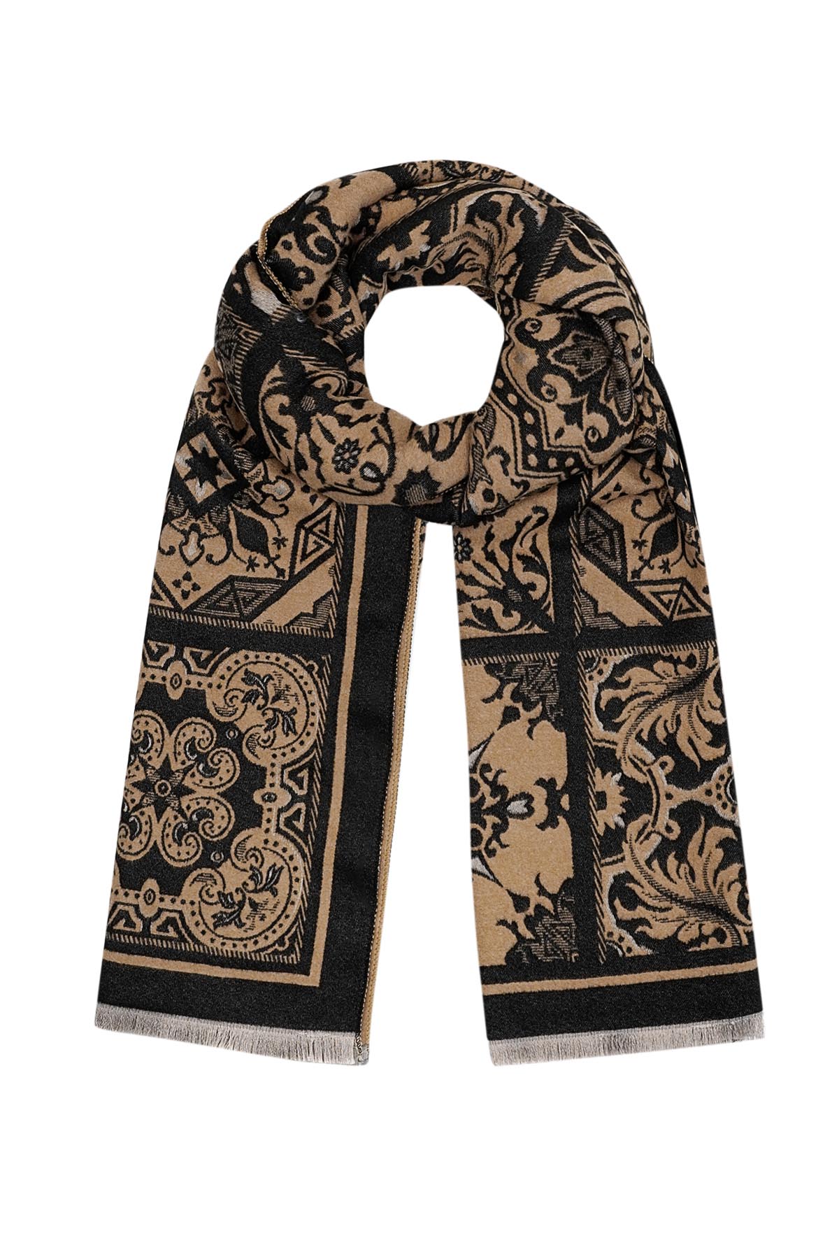 Scarf with retro print - brown black h5 