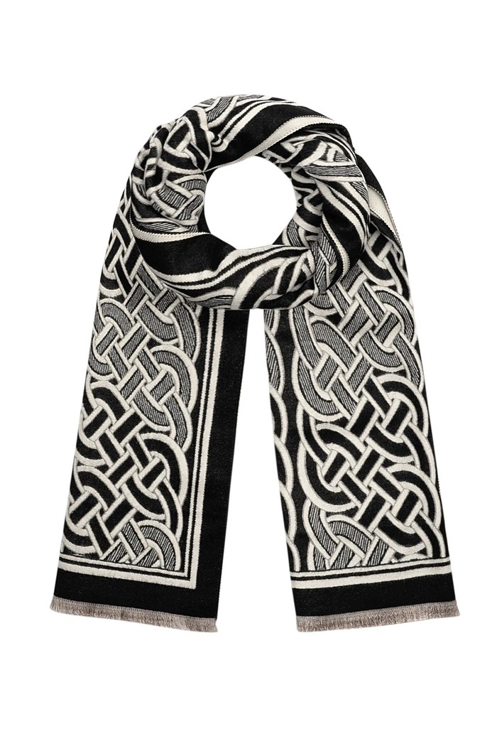 Sjaal met luxueuse print - zwart wit 