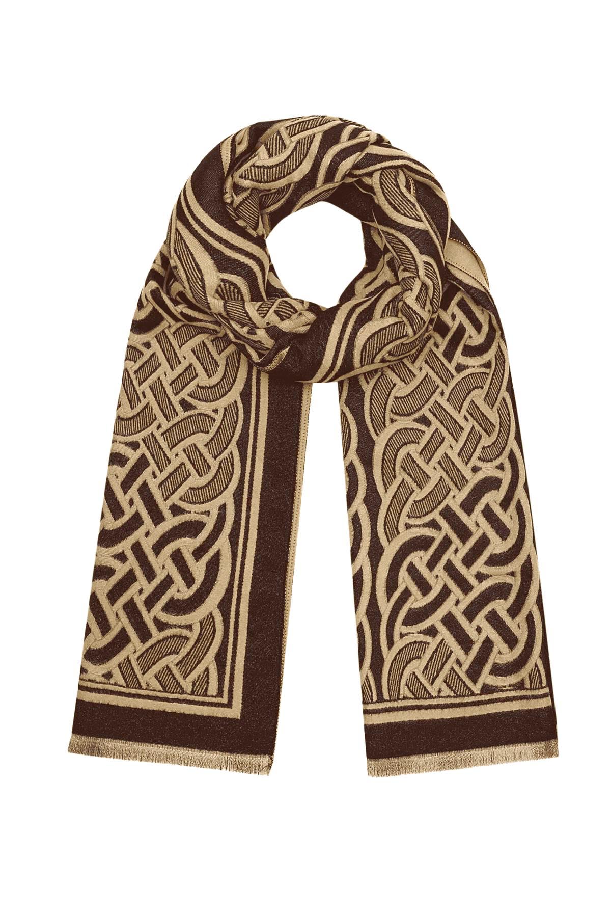 Scarf with luxurious print - brown black h5 