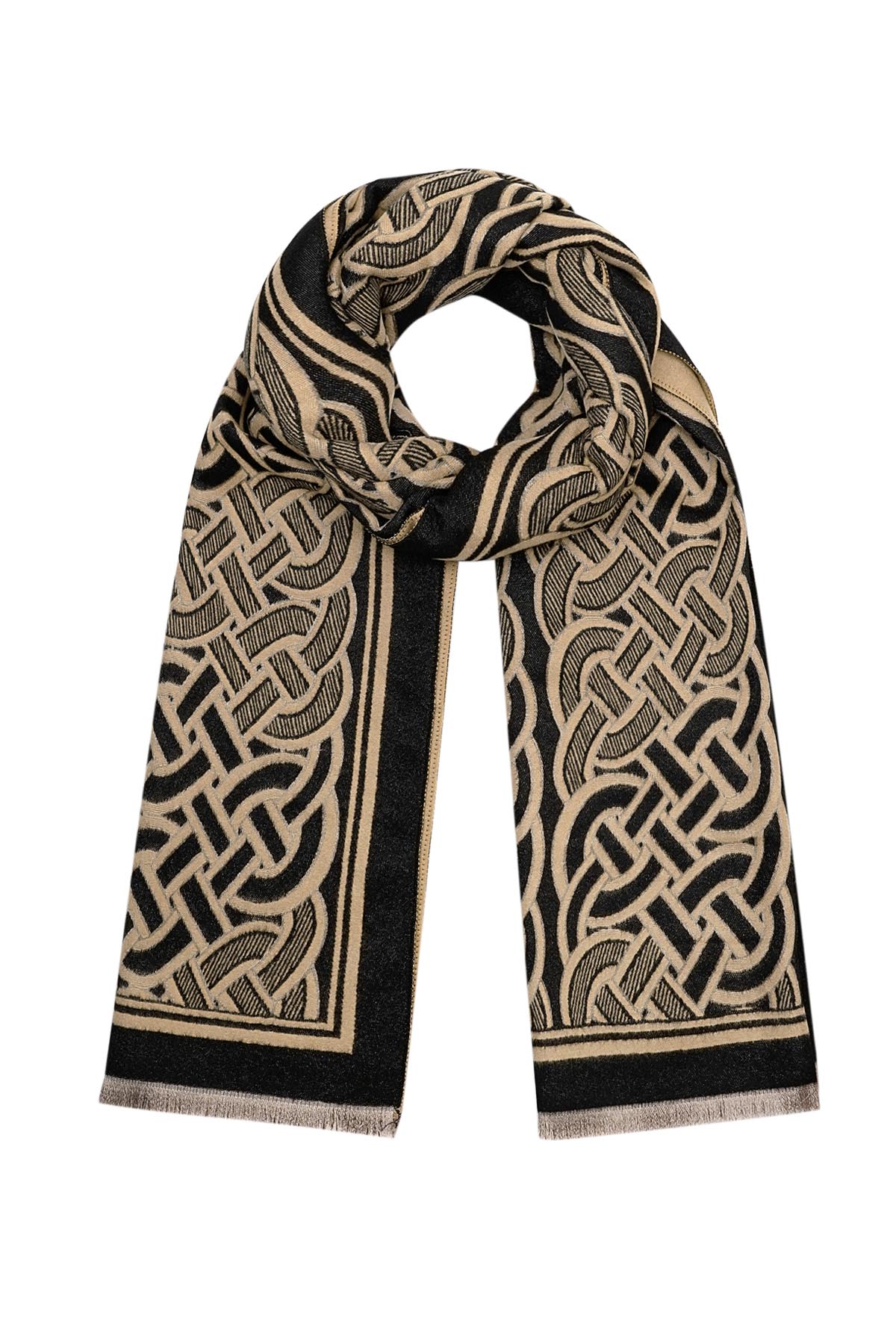 Sjaal met luxueuse print - bruin zwart