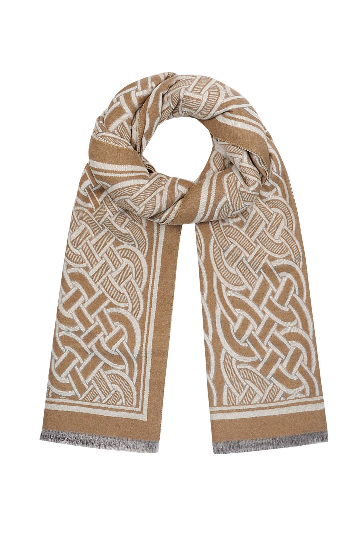 Sjaal met luxueuse print - beige h5 