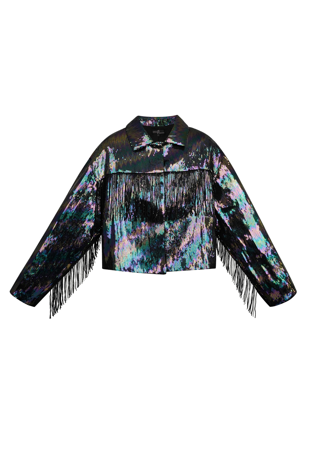 Coat with sequins and fringes - black multi - S