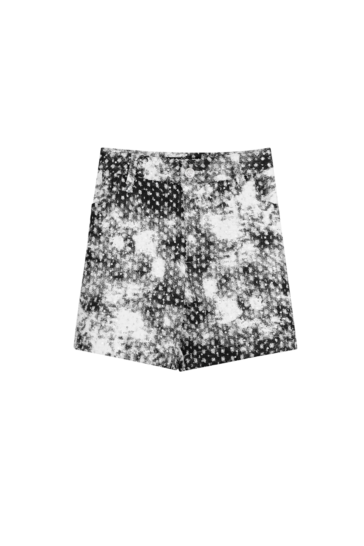 Short vlekken met glitter - zwart wit 2