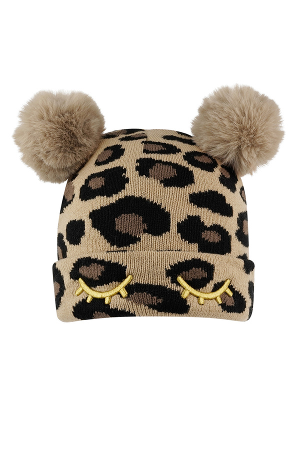 Adult - leopard print hat with balls