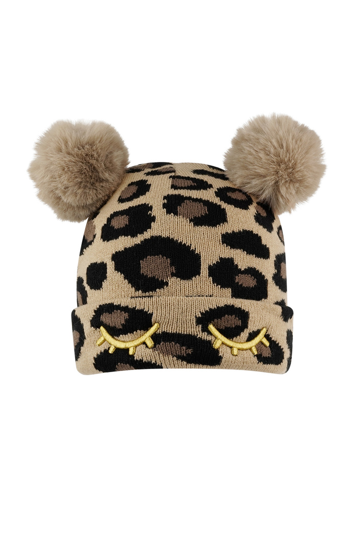 Kids - leopard print hat with balls 