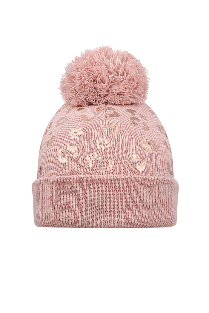 Tiger print pompom hat - pink 