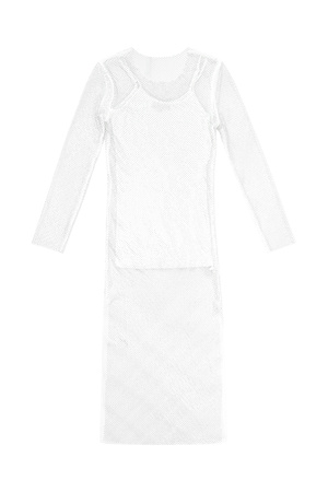Vestido largo blanco con brillos - blanco - L h5 