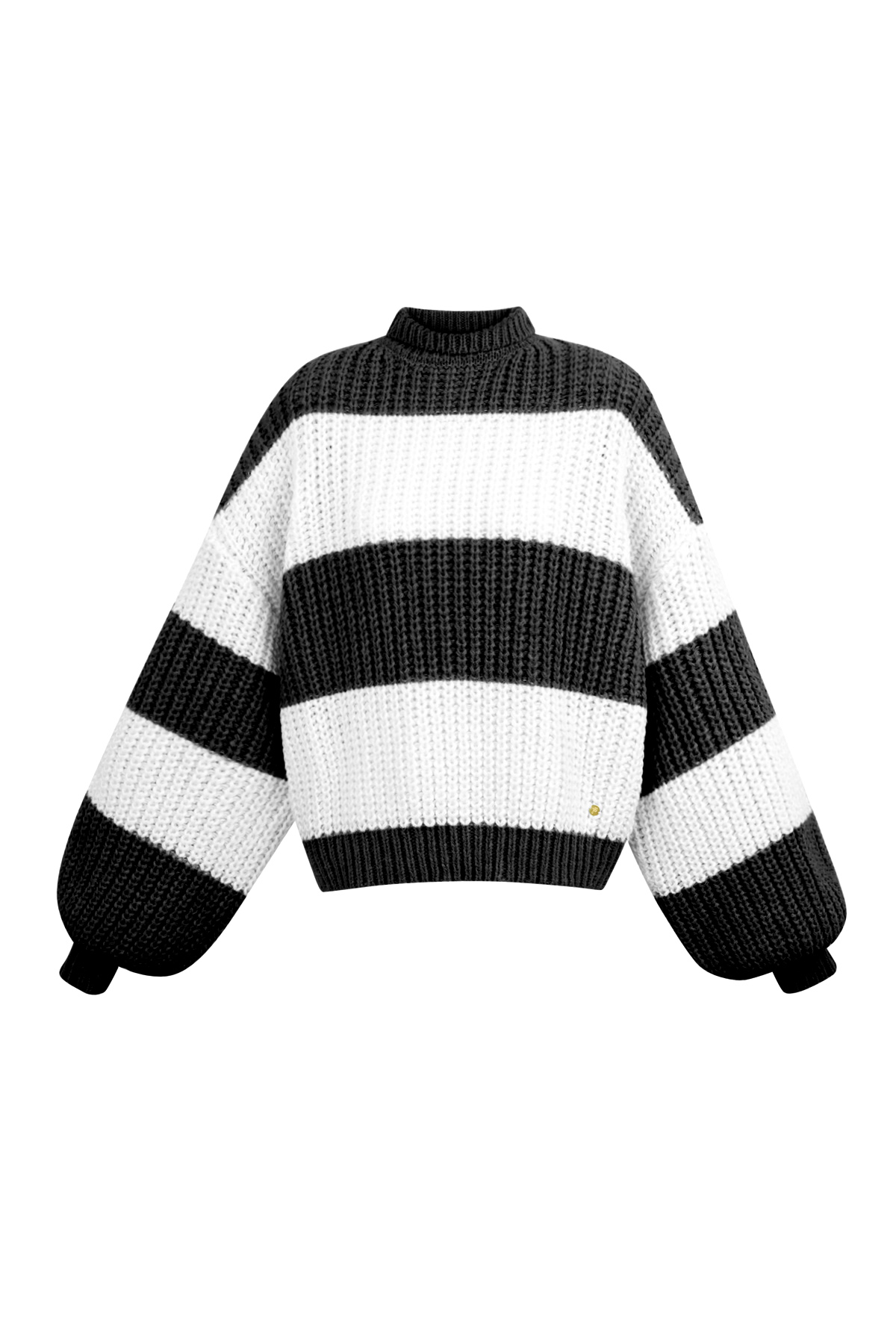 Warm knitted striped sweater - black and white h5 