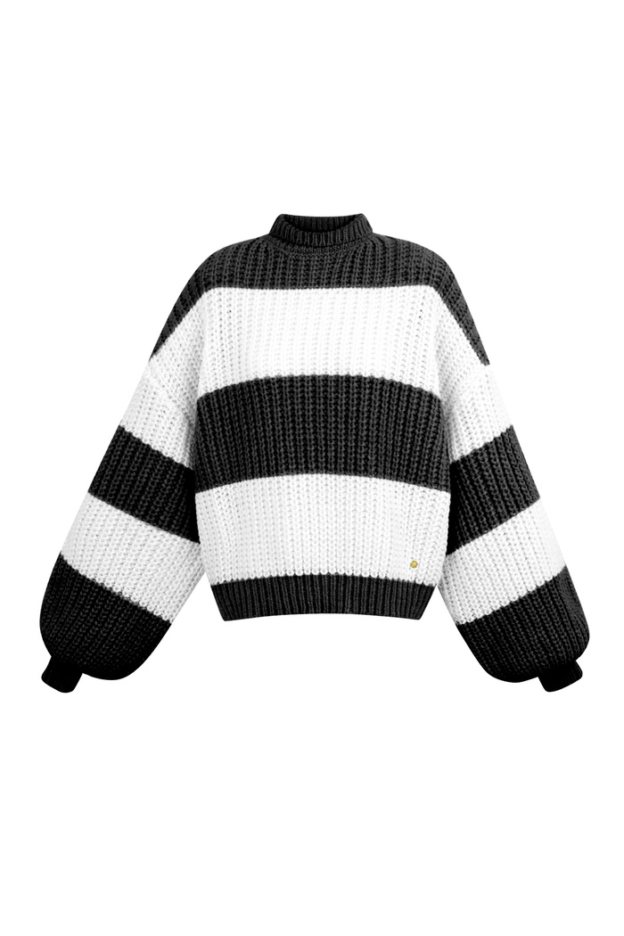Warm knitted striped sweater - black and white 