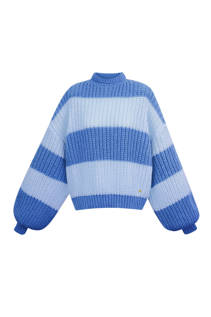 Warm knitted striped sweater - blue 