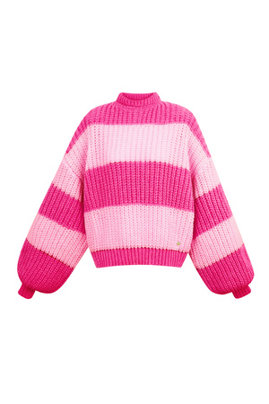 Warm knitted striped sweater - pink h5 