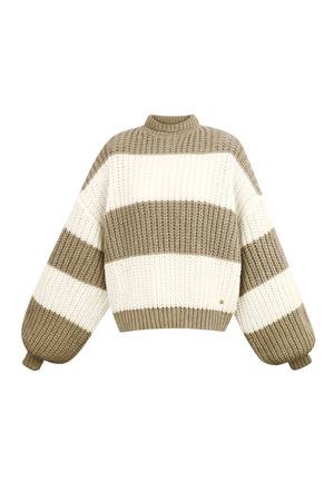 Warm knitted striped sweater - beige h5 