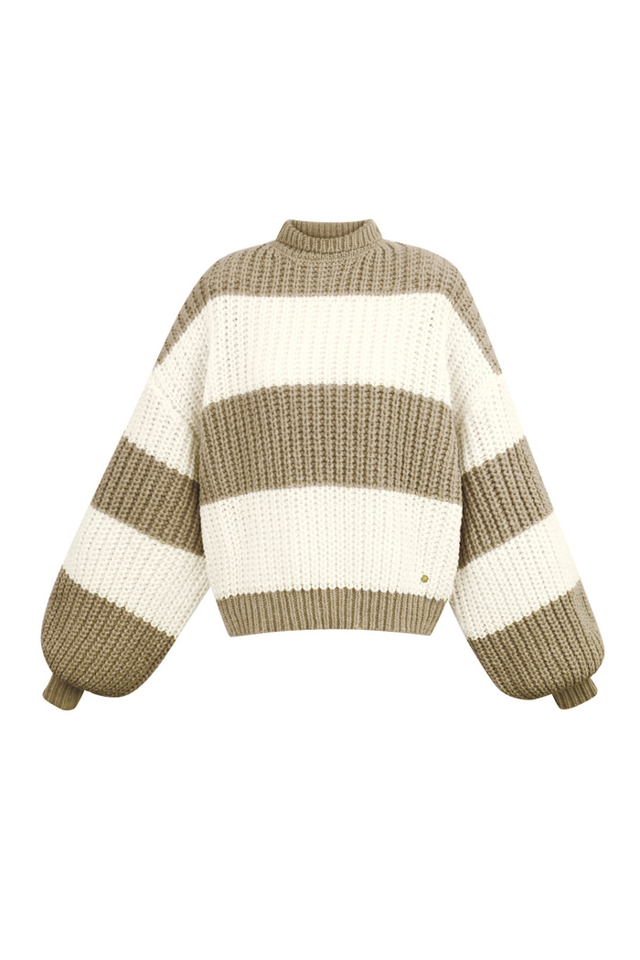 Warm knitted striped sweater - beige 
