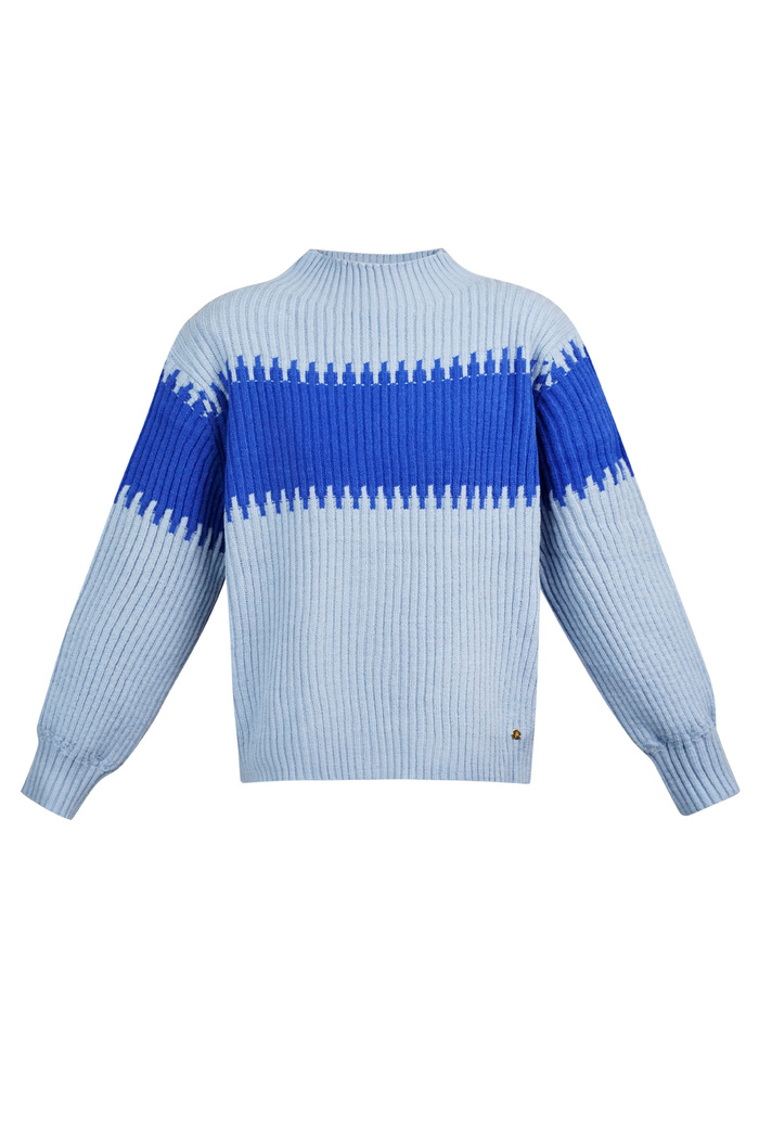 Pull tricoté grandes rayures - bleu 
