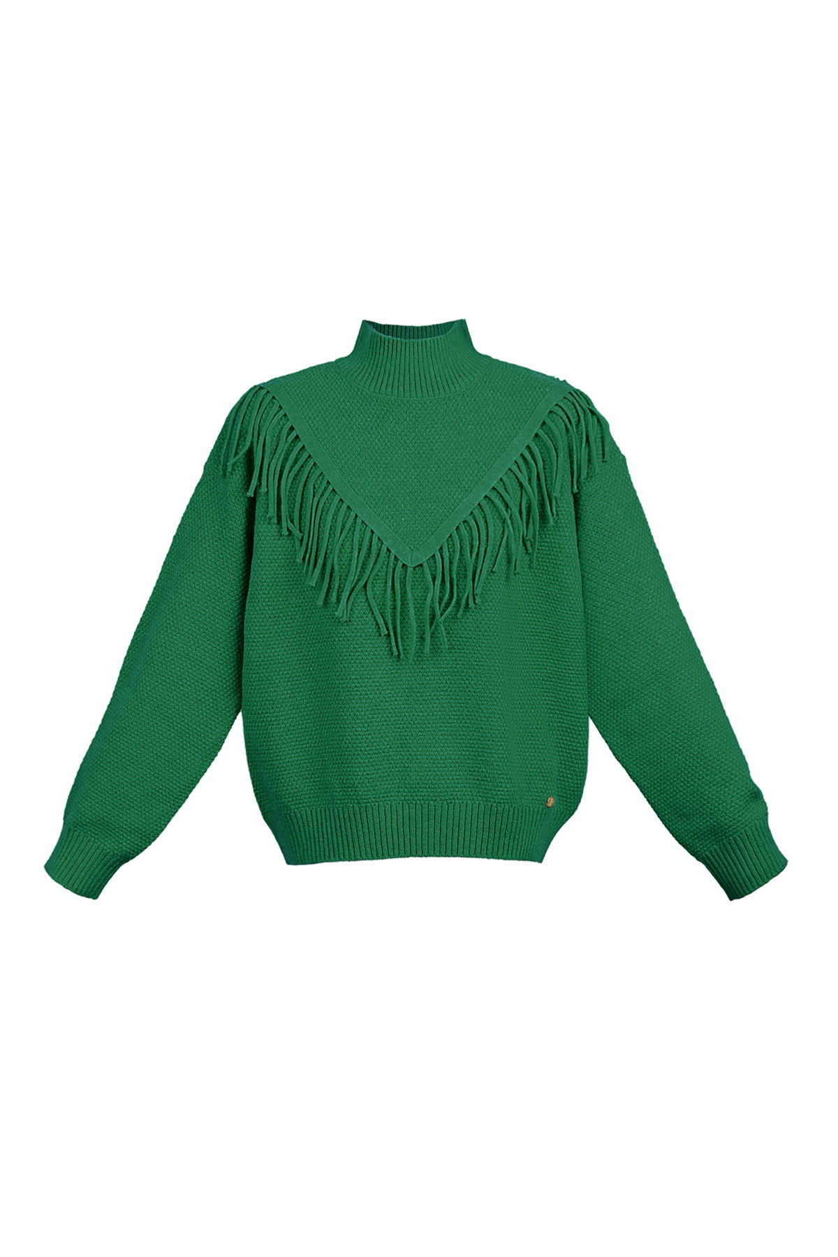 Gestrickter Basic-Pullover mit Fransen – grün