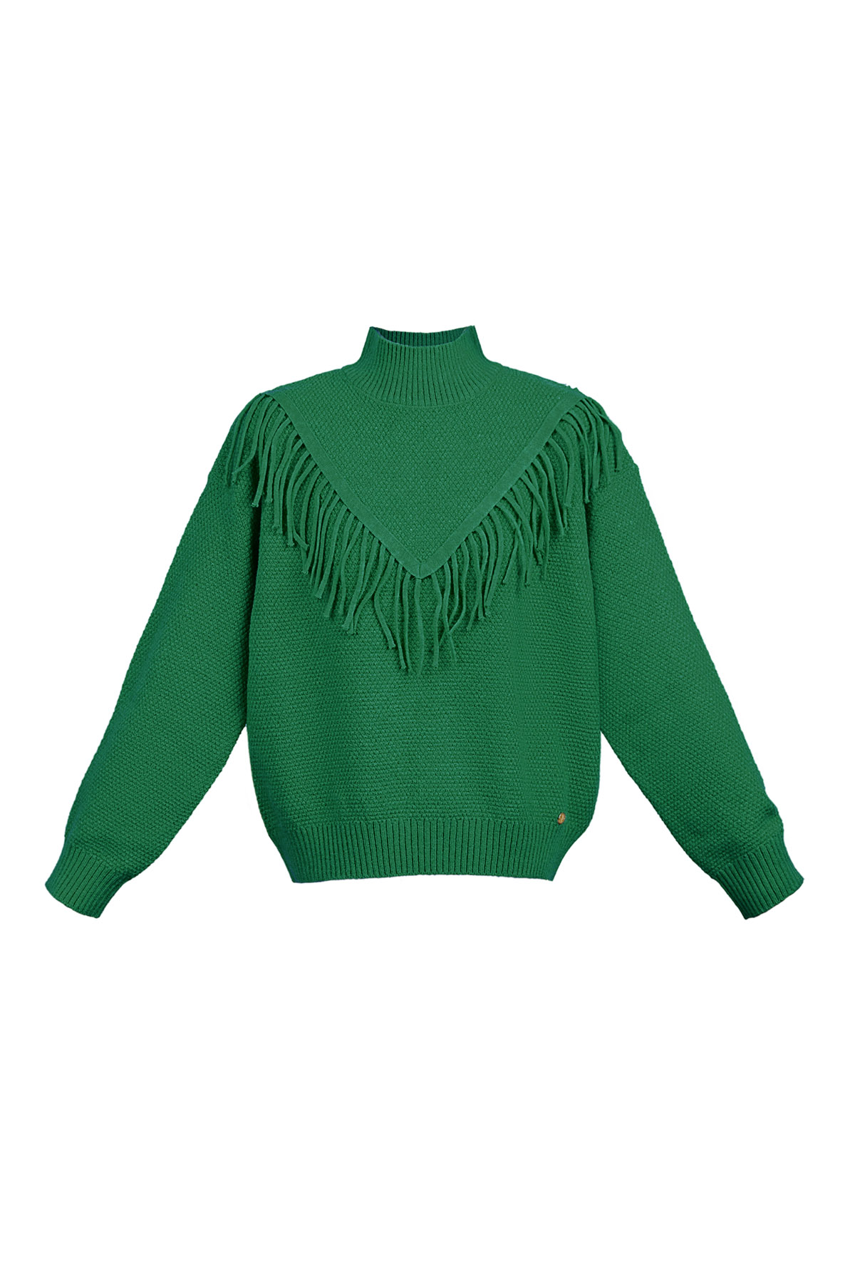 Gestrickter Basic-Pullover mit Fransen – grün h5 