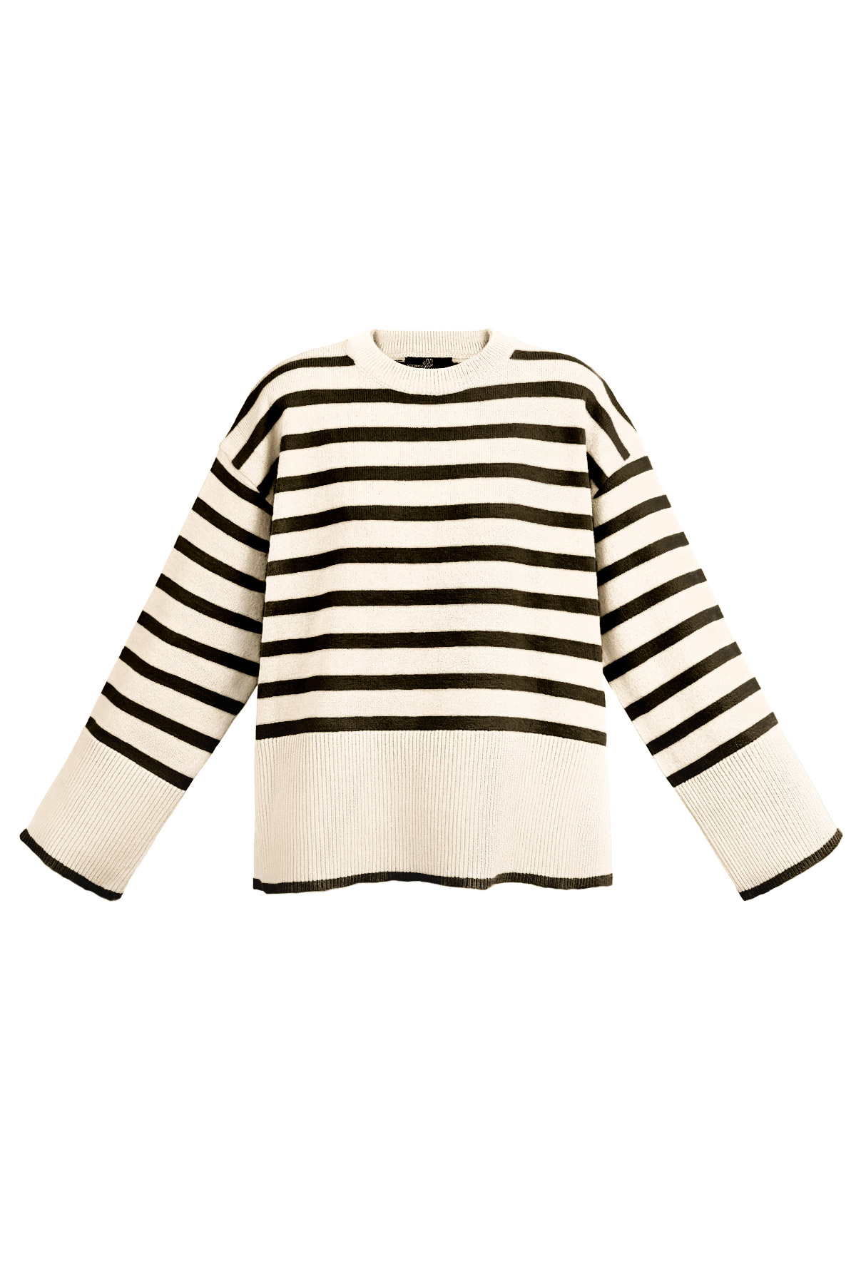 Wide knitted sweater stripes and flared sleeve - white