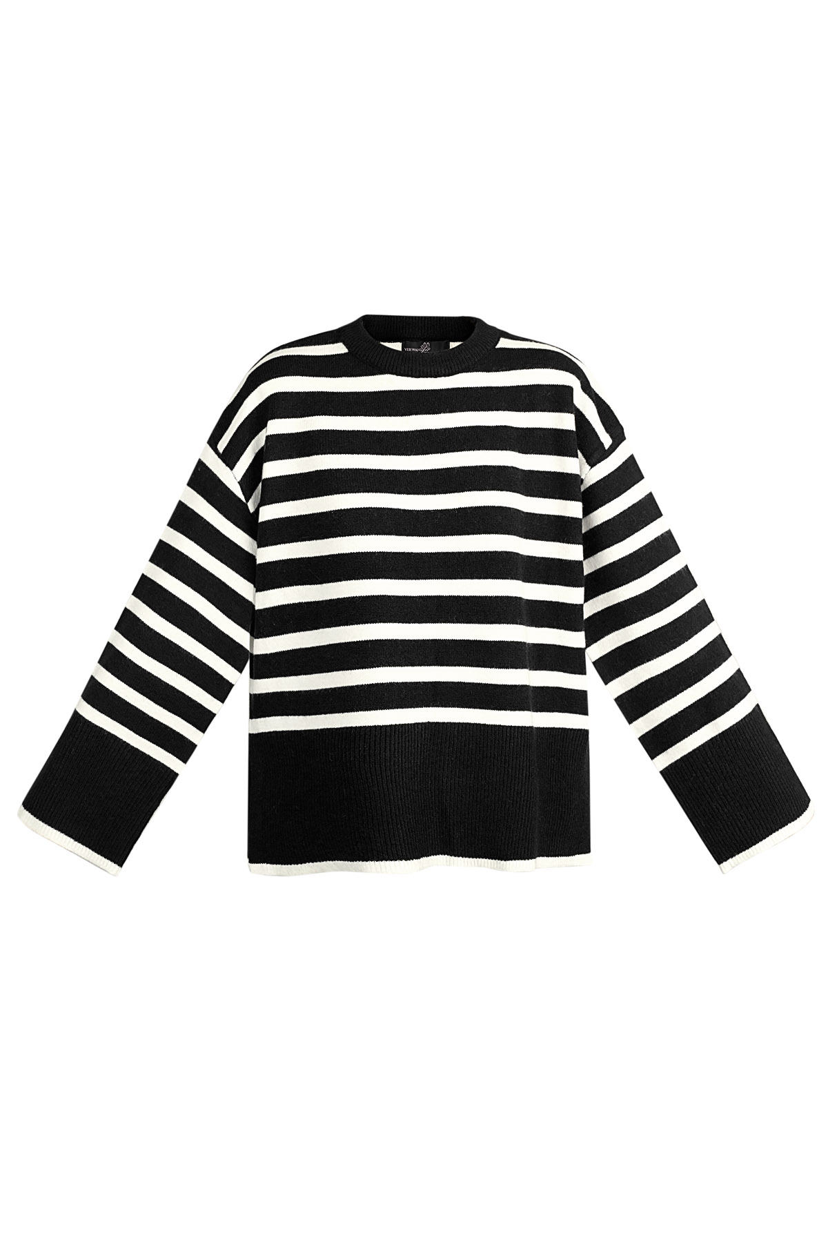 Wide knitted sweater stripes and flared sleeve - black