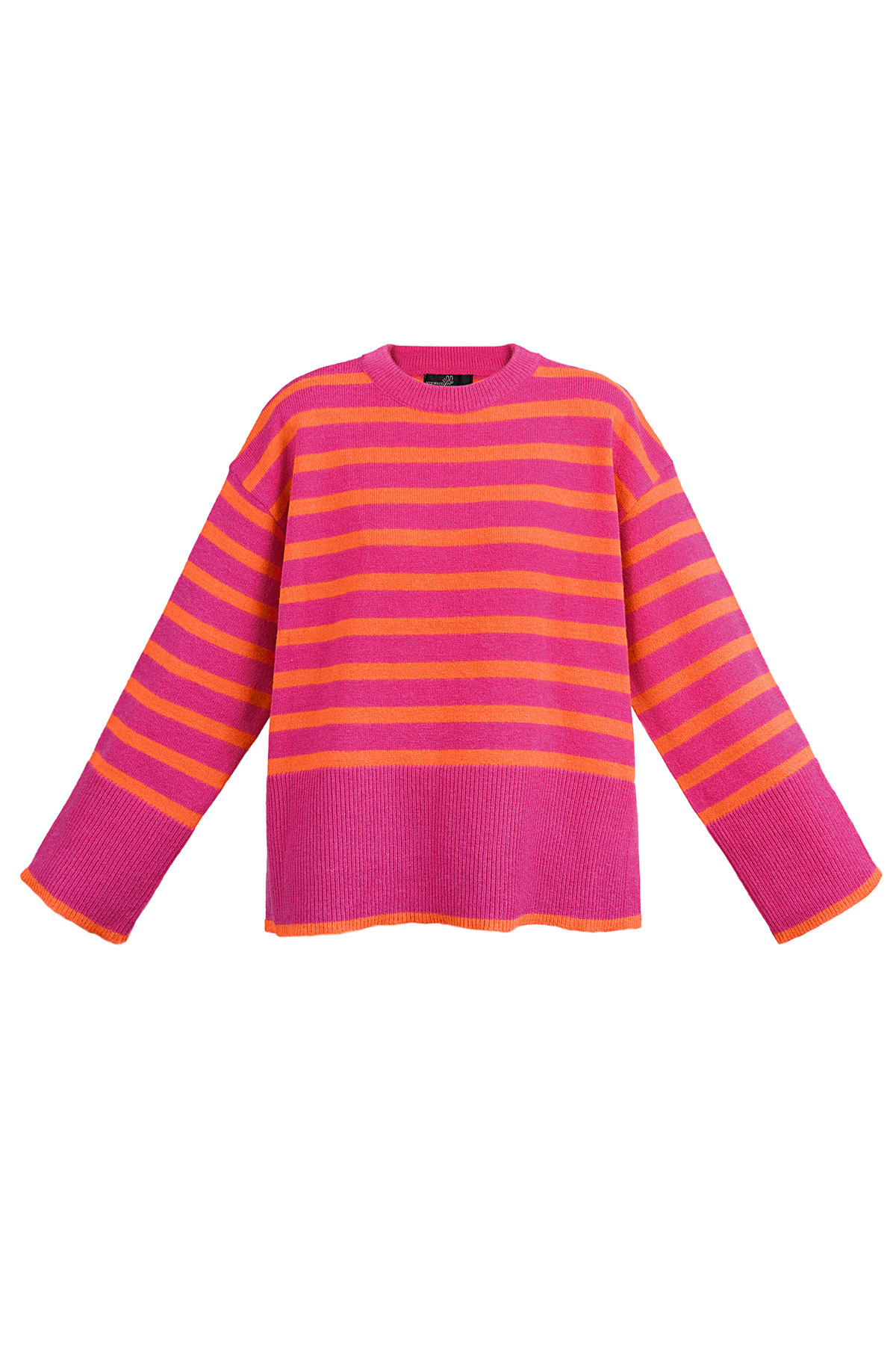 Wide knitted sweater stripes and flared sleeve - orange pink 