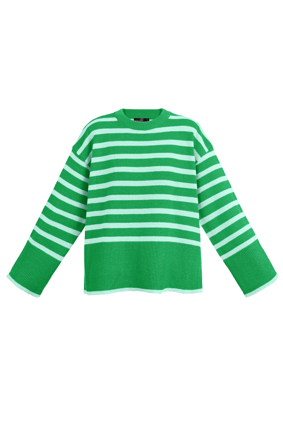 Wide knitted sweater stripes and flared sleeve - green
