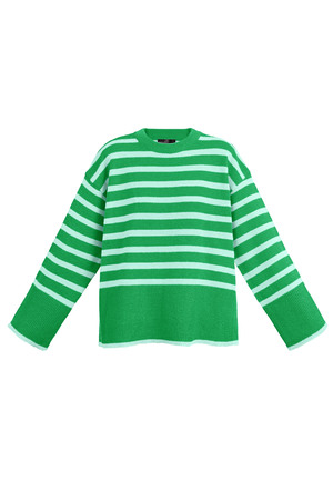 Wide knitted sweater stripes and flared sleeve - green h5 